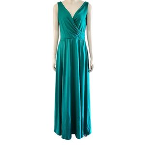 Lilli Diamond Emerald Sleeveless Maxi Dress Womens 4 V Neck Ruched Vintage Retro